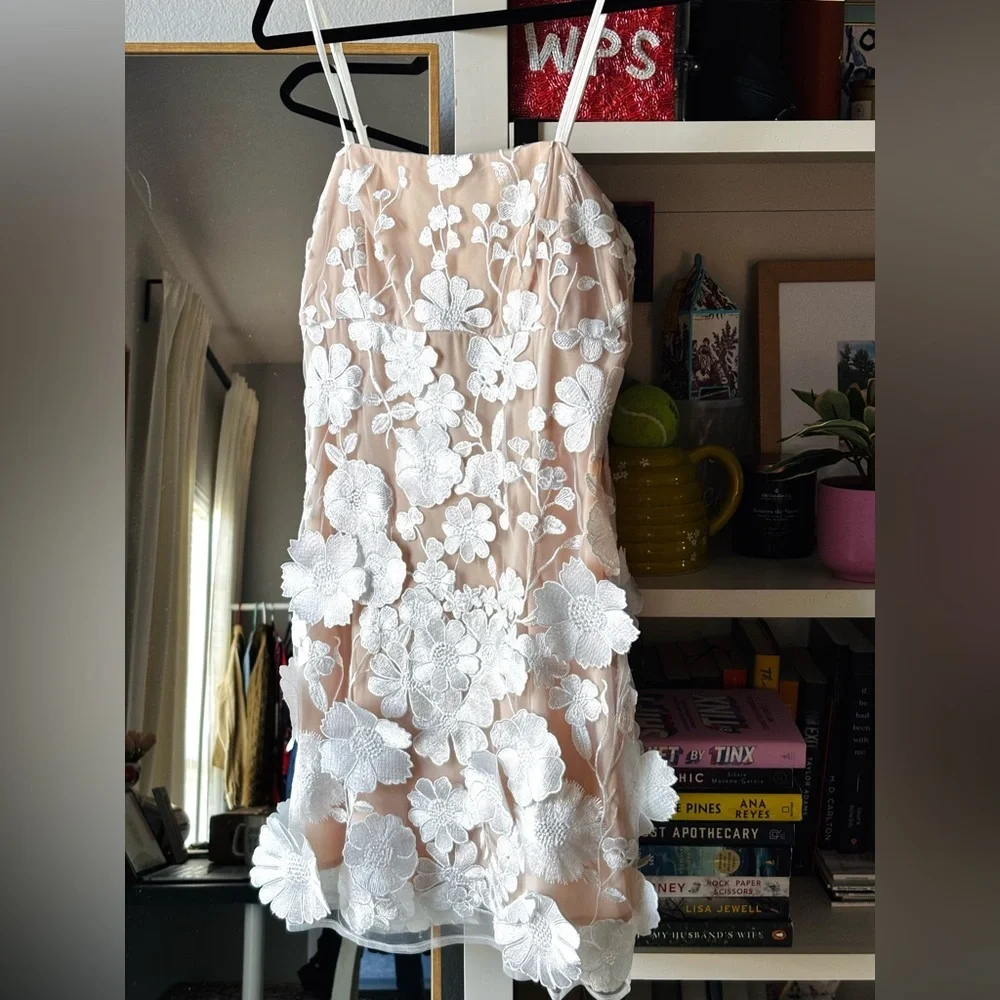 Elegant White Floral Lace Dress - Picture 3 of 8